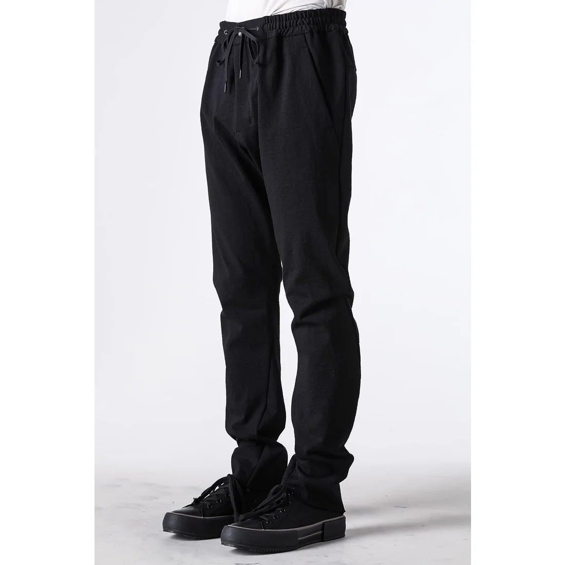 Black Thick Cotton Drawstring Waist Slim Pants