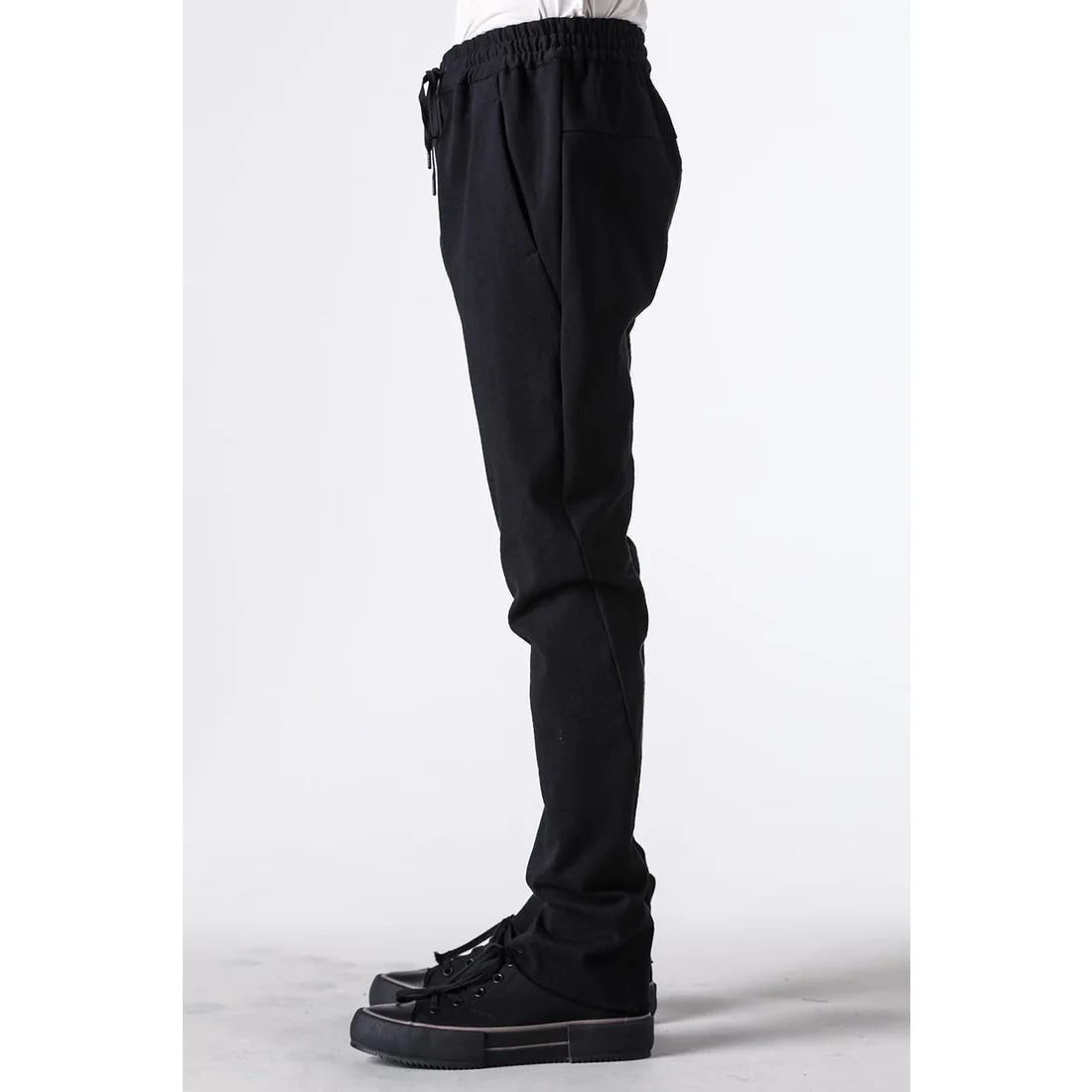 Black Thick Cotton Drawstring Waist Slim Pants