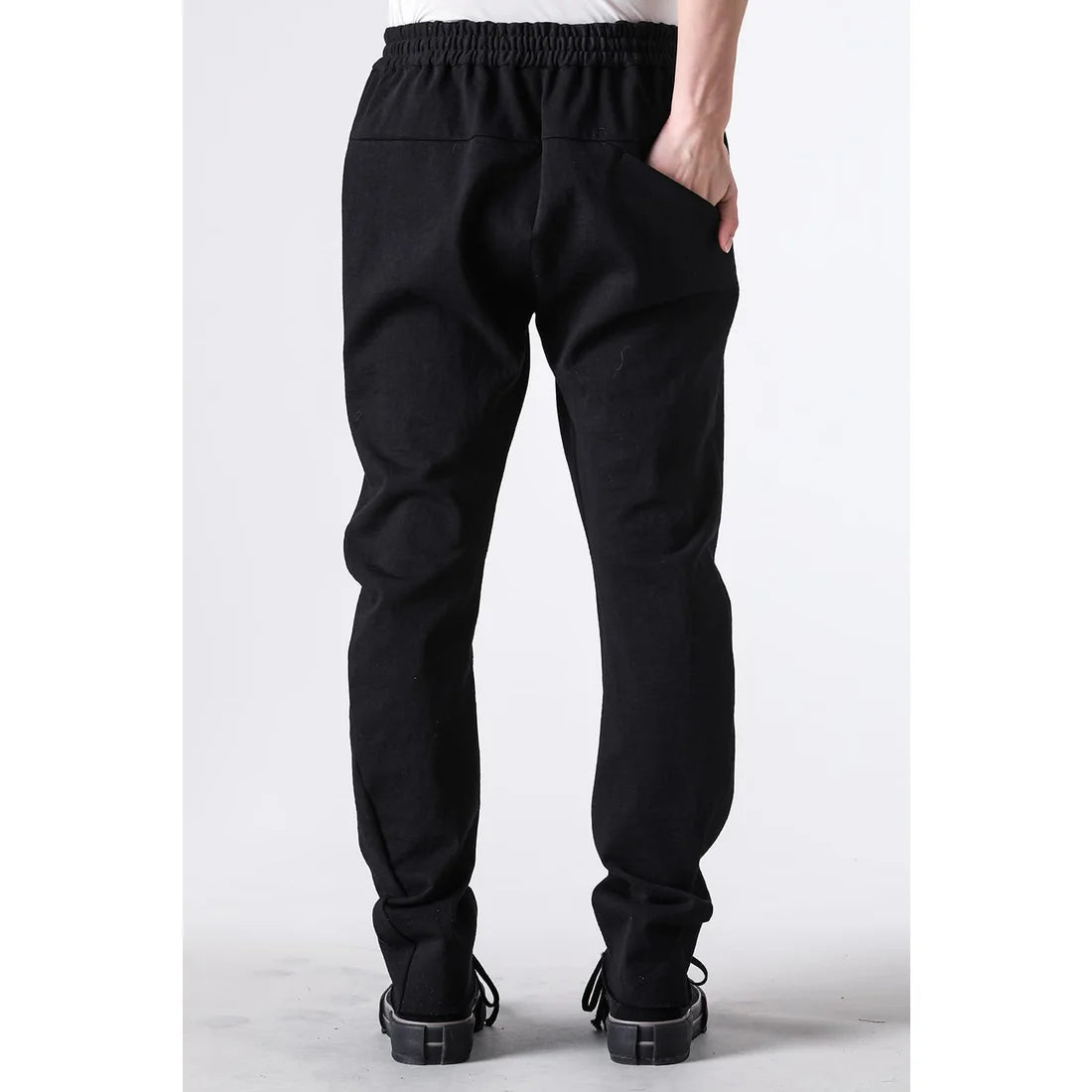 Black Thick Cotton Drawstring Waist Slim Pants