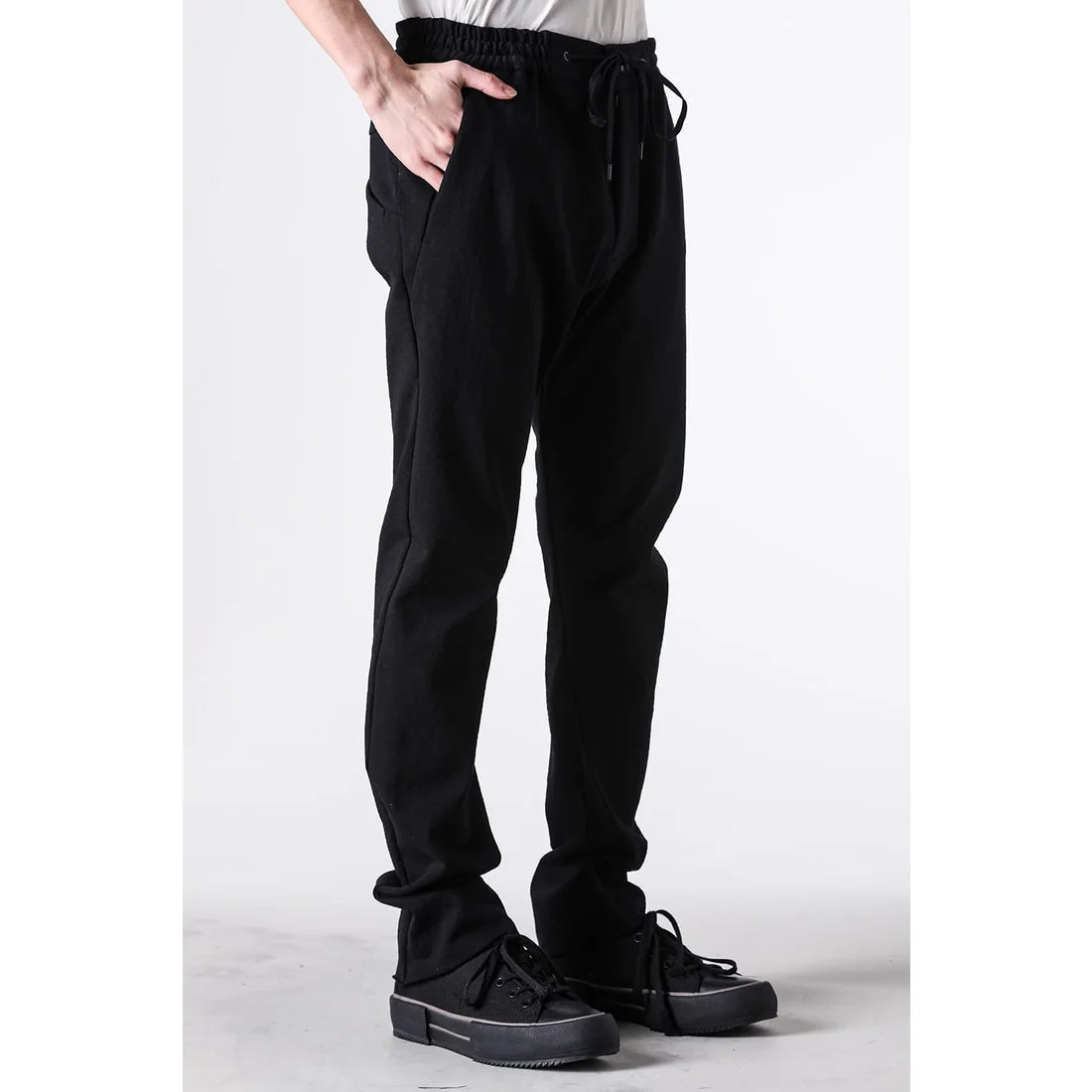 Black Thick Cotton Drawstring Waist Slim Pants