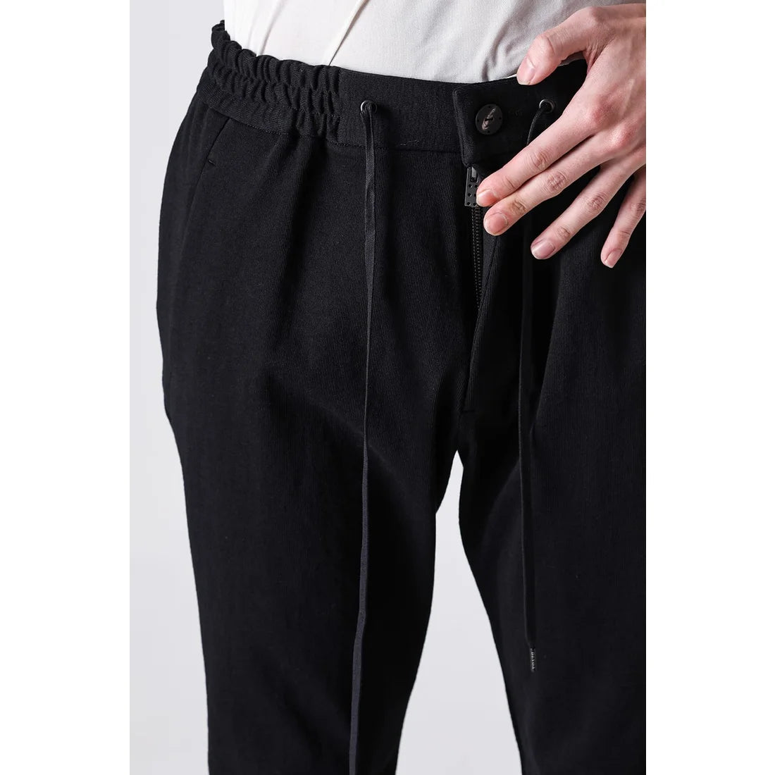 Black Thick Cotton Drawstring Waist Slim Pants