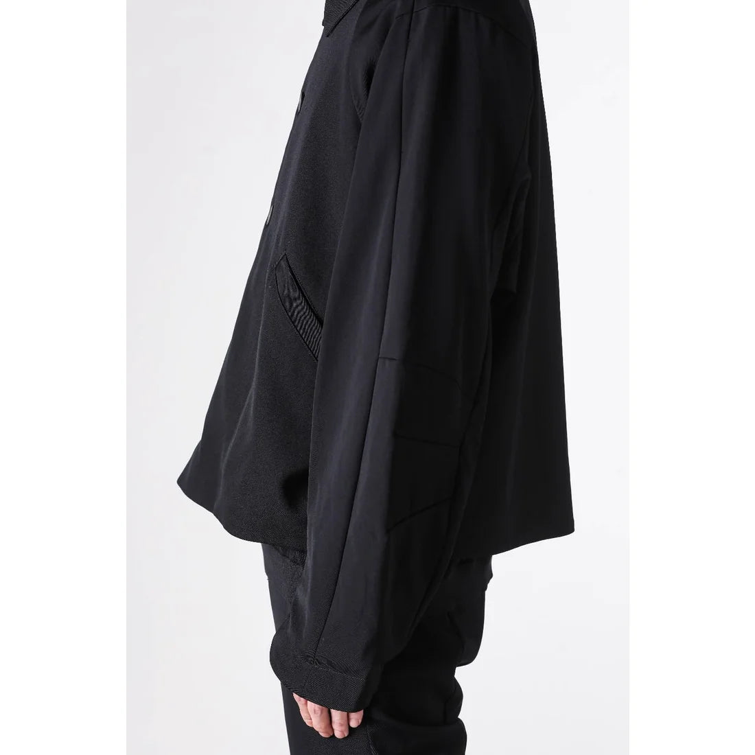 Black Oversized Collared Raglan Shoulder Button Jacket