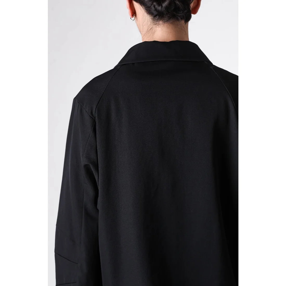 Black Oversized Collared Raglan Shoulder Button Jacket