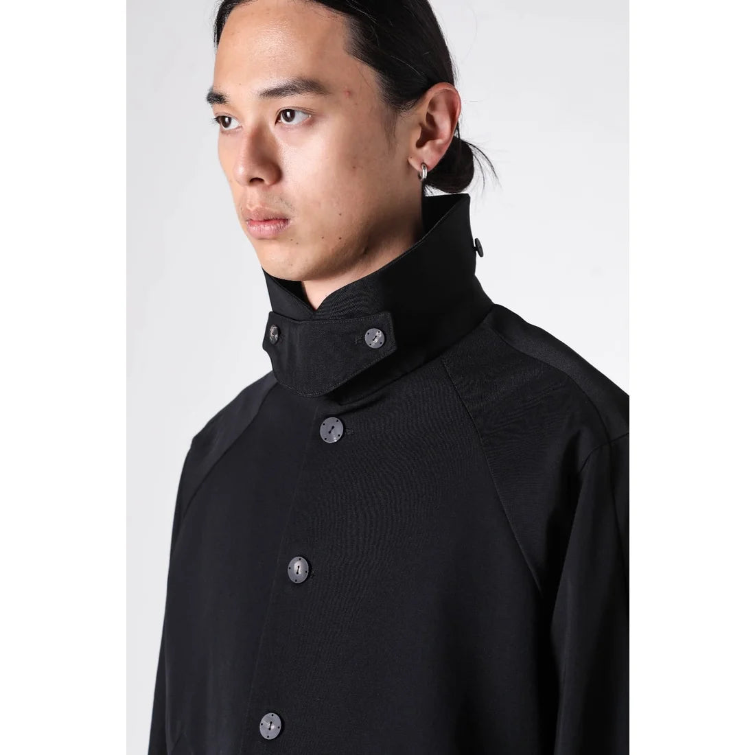 Black Oversized Collared Raglan Shoulder Button Jacket