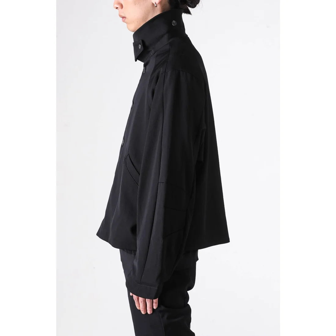Black Oversized Collared Raglan Shoulder Button Jacket