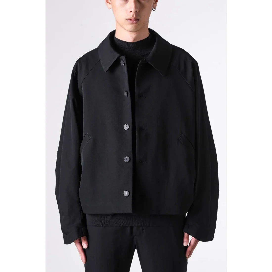 Black Oversized Collared Raglan Shoulder Button Jacket