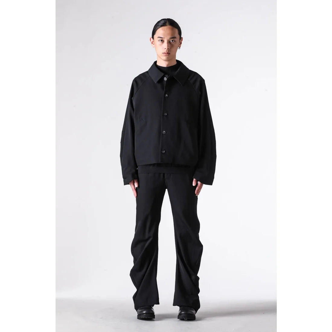 Black Oversized Collared Raglan Shoulder Button Jacket