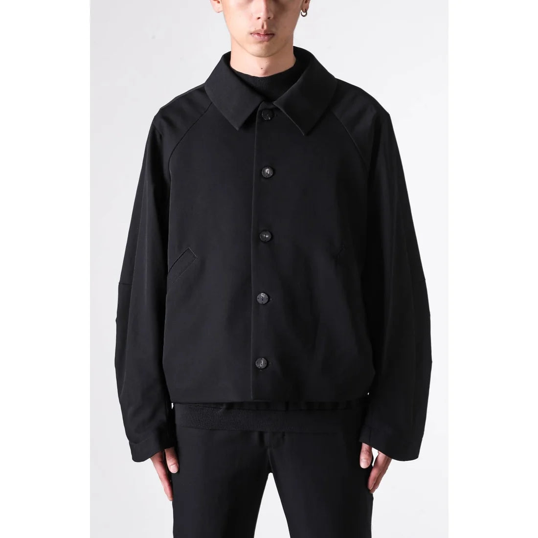 Black Oversized Collared Raglan Shoulder Button Jacket