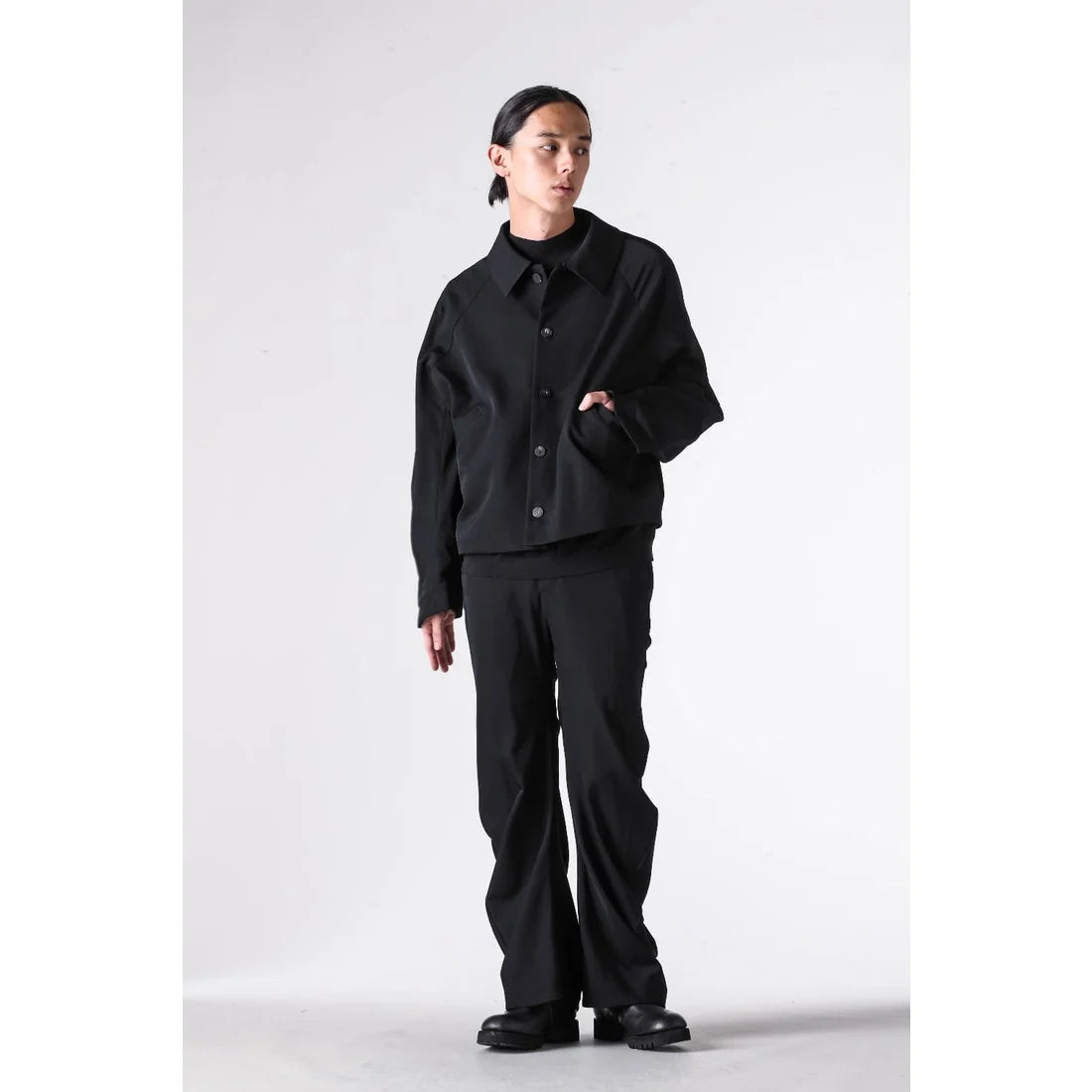 Black Oversized Collared Raglan Shoulder Button Jacket