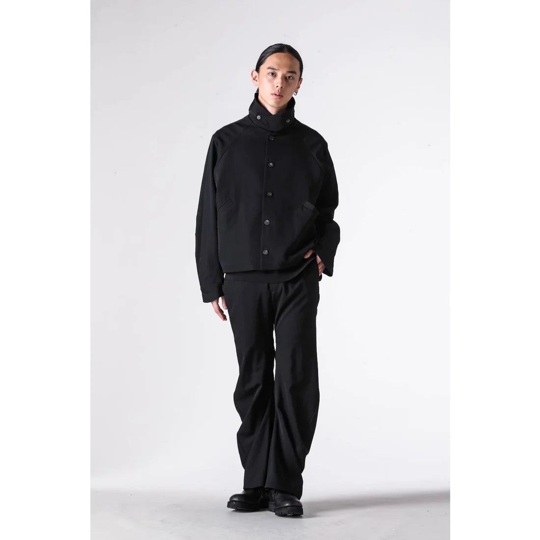 Black Oversized Collared Raglan Shoulder Button Jacket