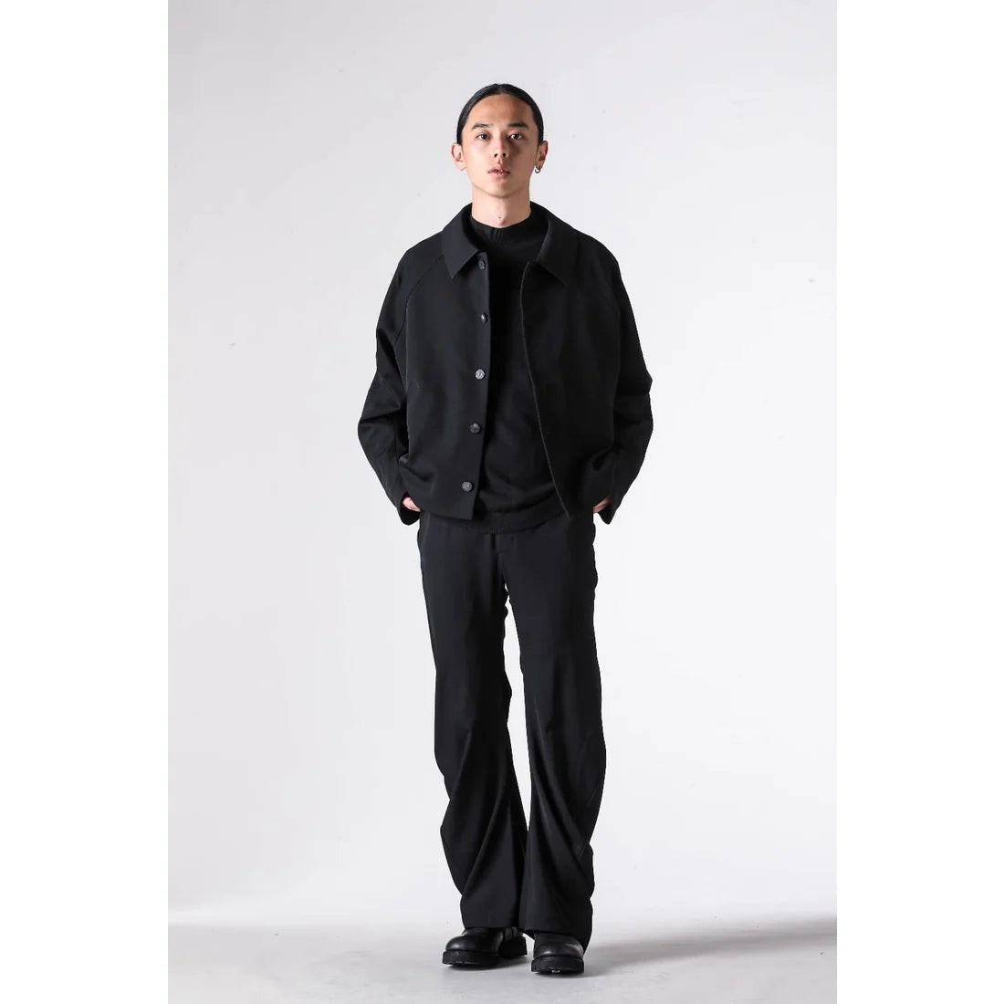 Black Oversized Collared Raglan Shoulder Button Jacket