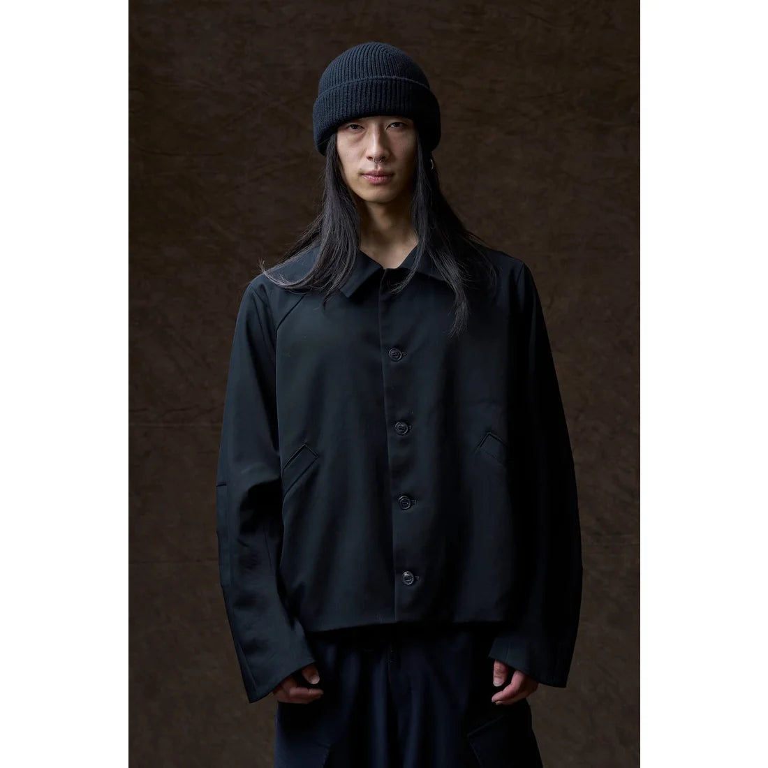 Black Oversized Collared Raglan Shoulder Button Jacket