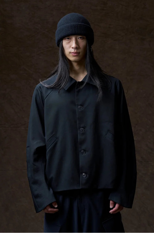 Black Oversized Collared Raglan Shoulder Button Jacket