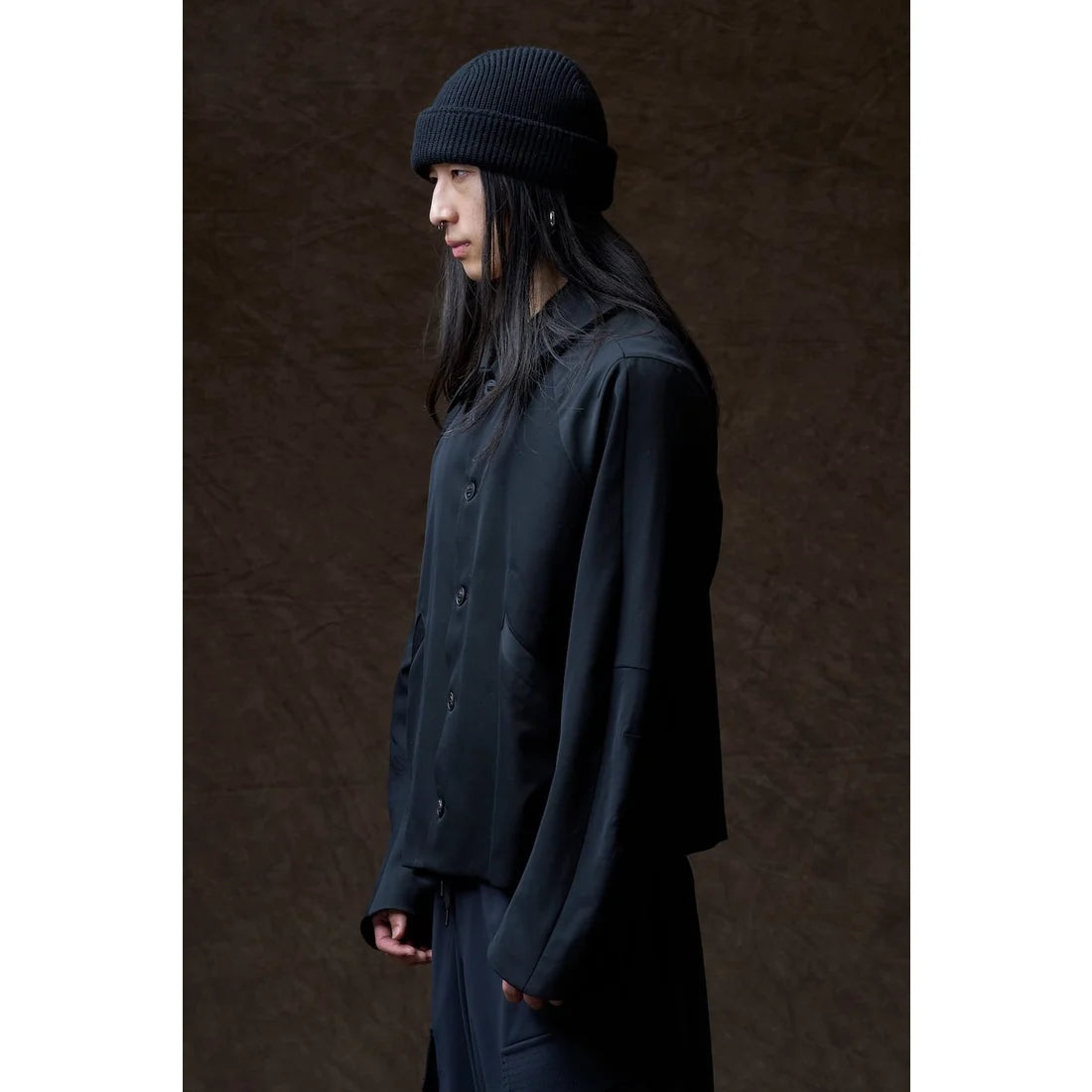 Black Oversized Collared Raglan Shoulder Button Jacket