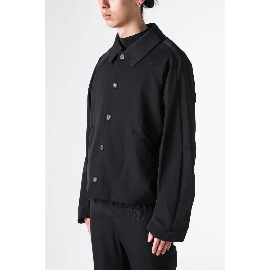 Black Oversized Collared Raglan Shoulder Button Jacket