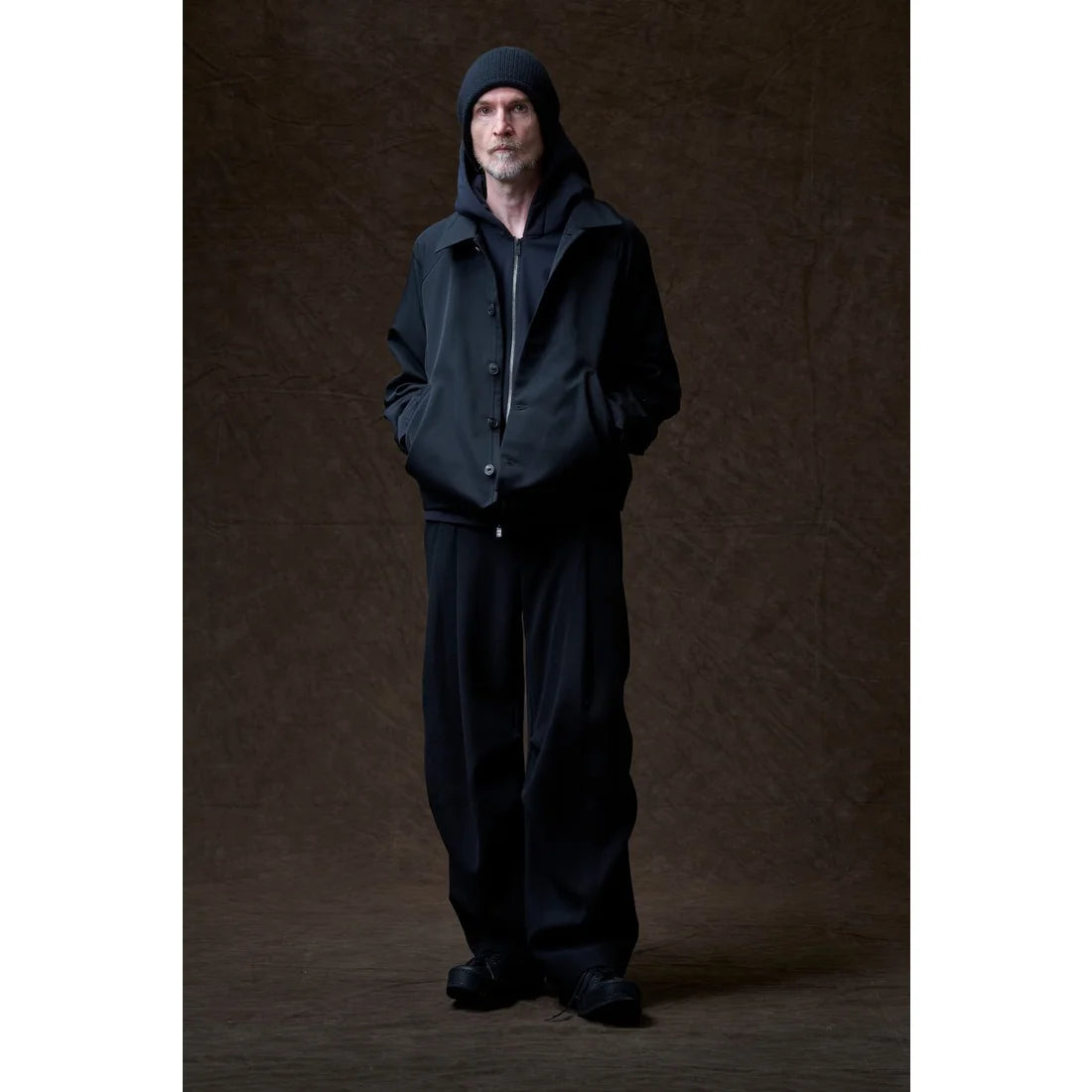 Black Oversized Collared Raglan Shoulder Button Jacket