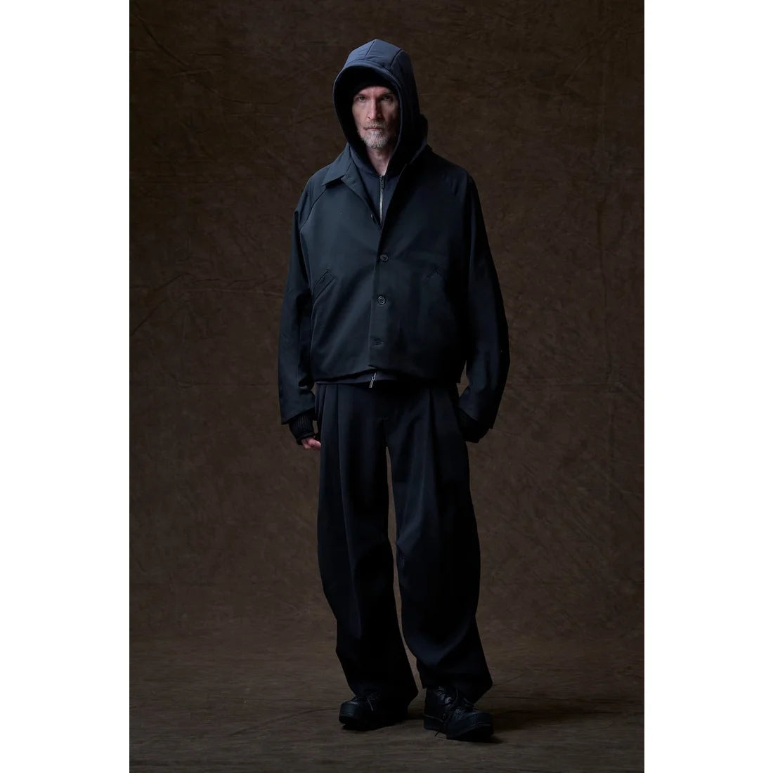 Black Oversized Collared Raglan Shoulder Button Jacket