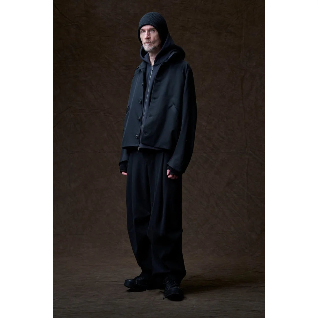 Black Oversized Collared Raglan Shoulder Button Jacket