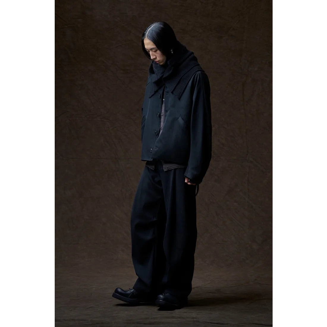 Black Oversized Collared Raglan Shoulder Button Jacket