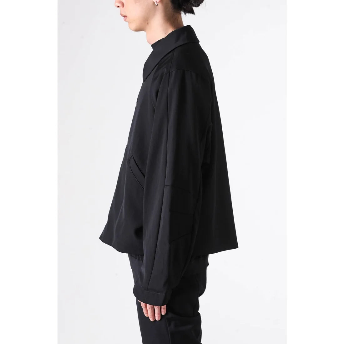 Black Oversized Collared Raglan Shoulder Button Jacket
