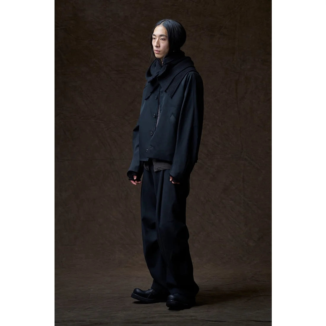 Black Oversized Collared Raglan Shoulder Button Jacket