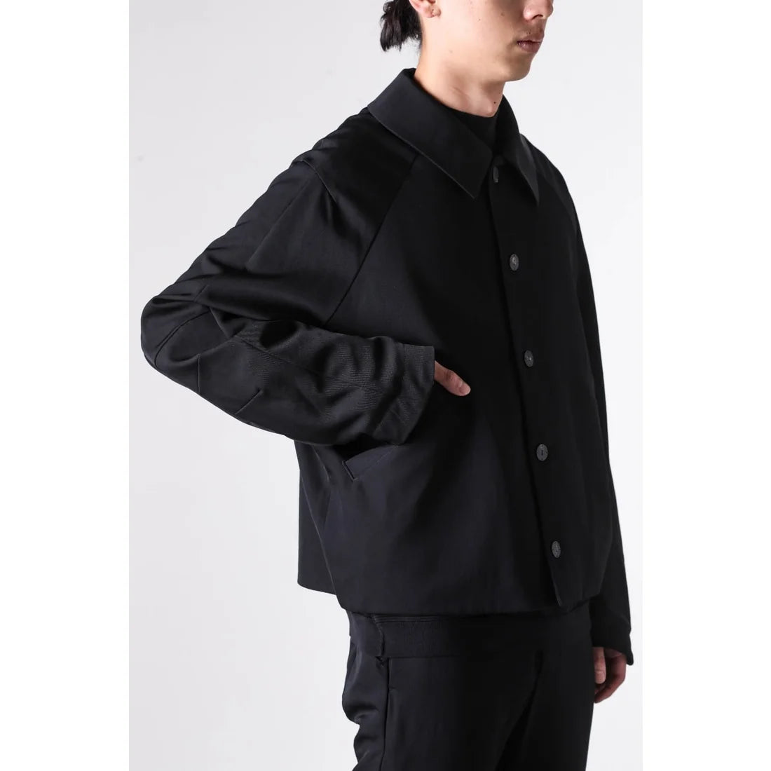 Black Oversized Collared Raglan Shoulder Button Jacket