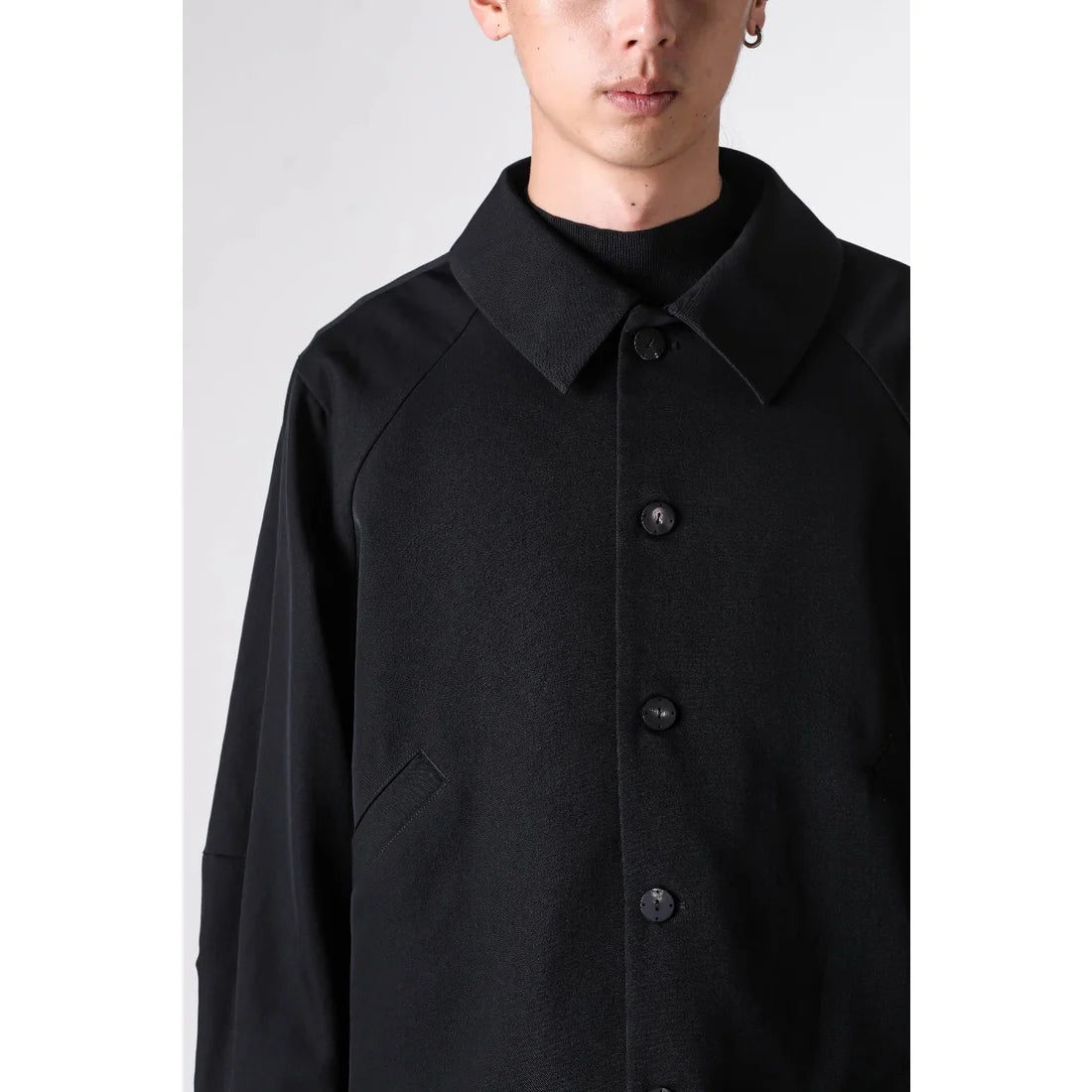 Black Oversized Collared Raglan Shoulder Button Jacket