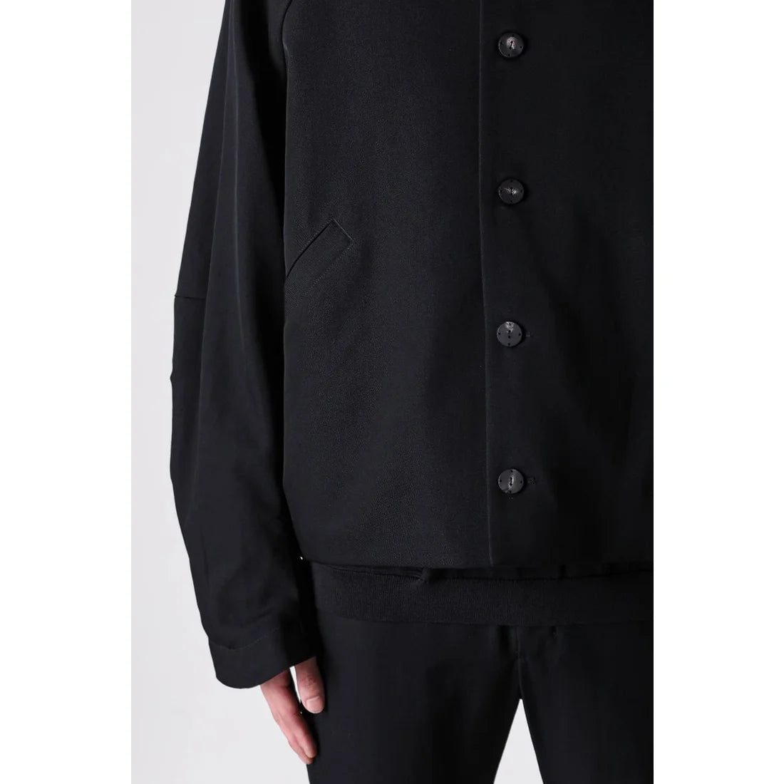 Black Oversized Collared Raglan Shoulder Button Jacket