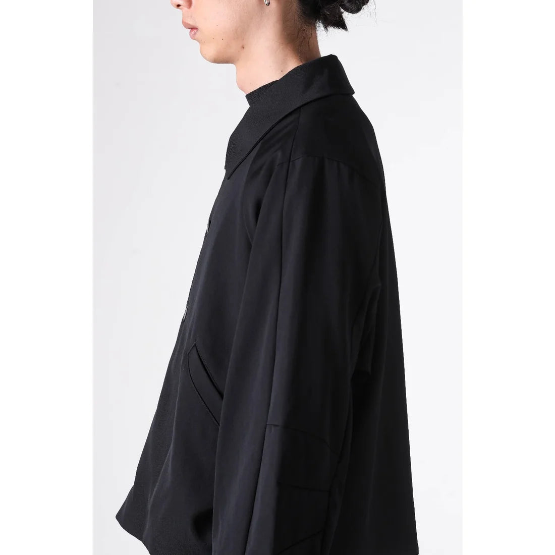 Black Oversized Collared Raglan Shoulder Button Jacket