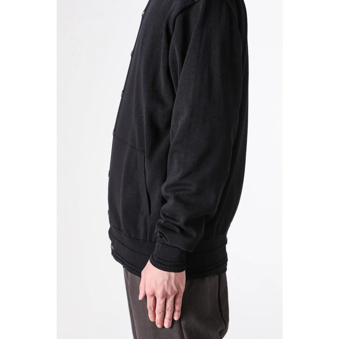 Black High Collar Knit Cardigan Shirt