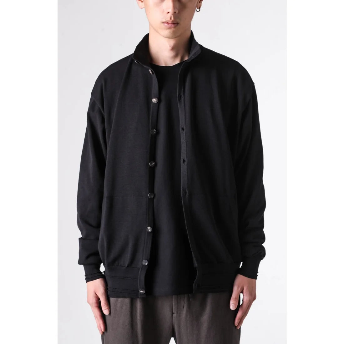 Black High Collar Knit Cardigan Shirt