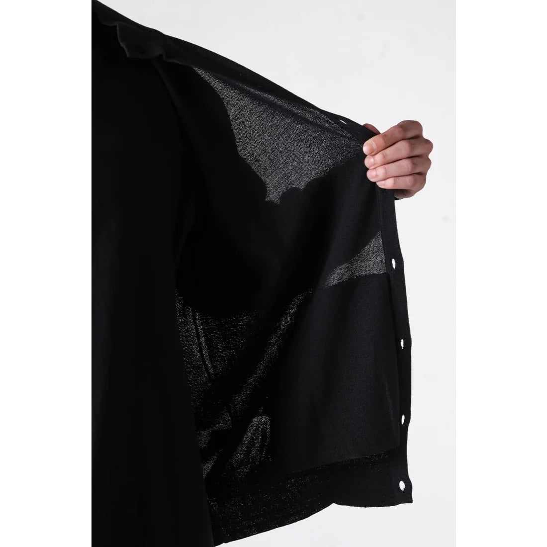 Black High Collar Knit Cardigan Shirt