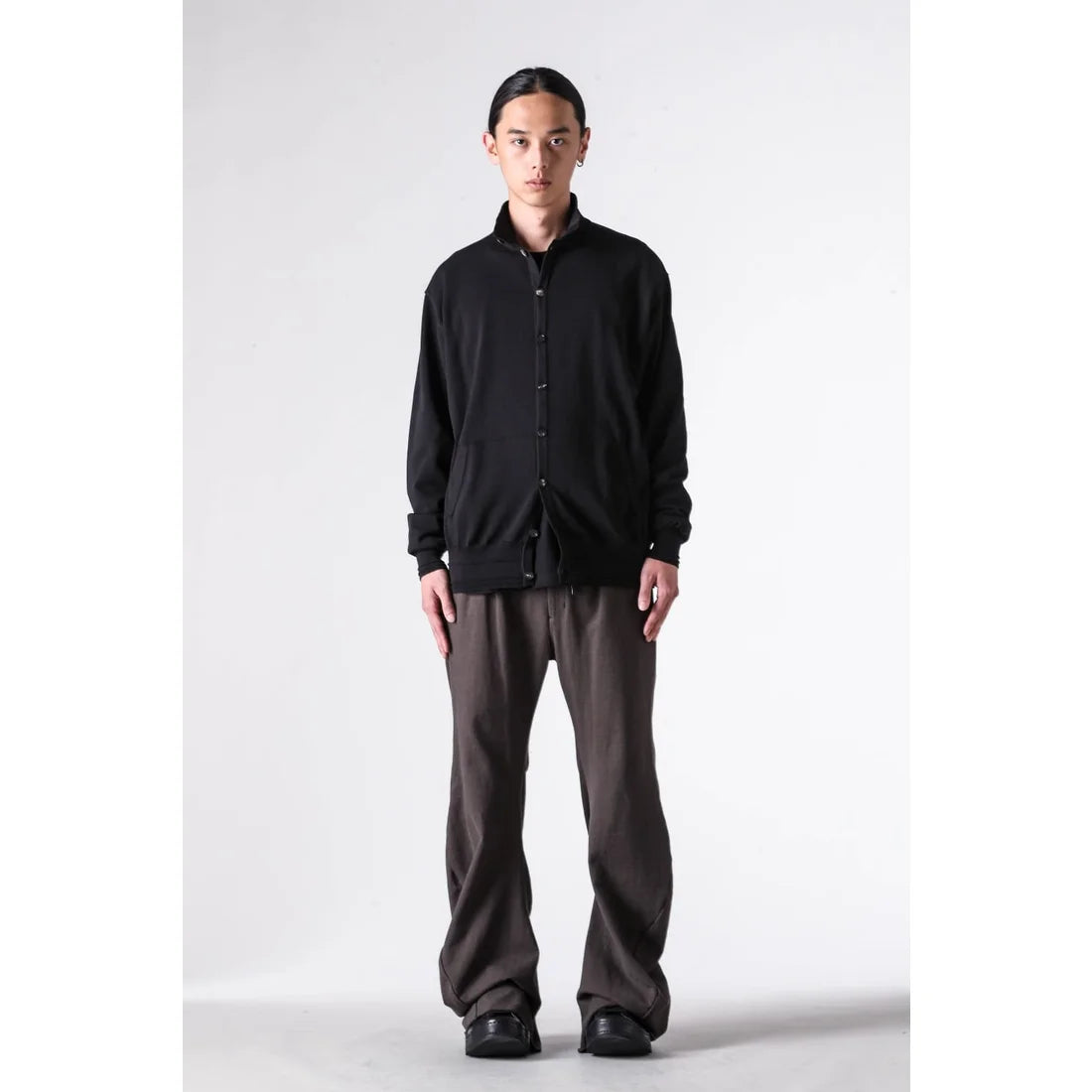 Black High Collar Knit Cardigan Shirt