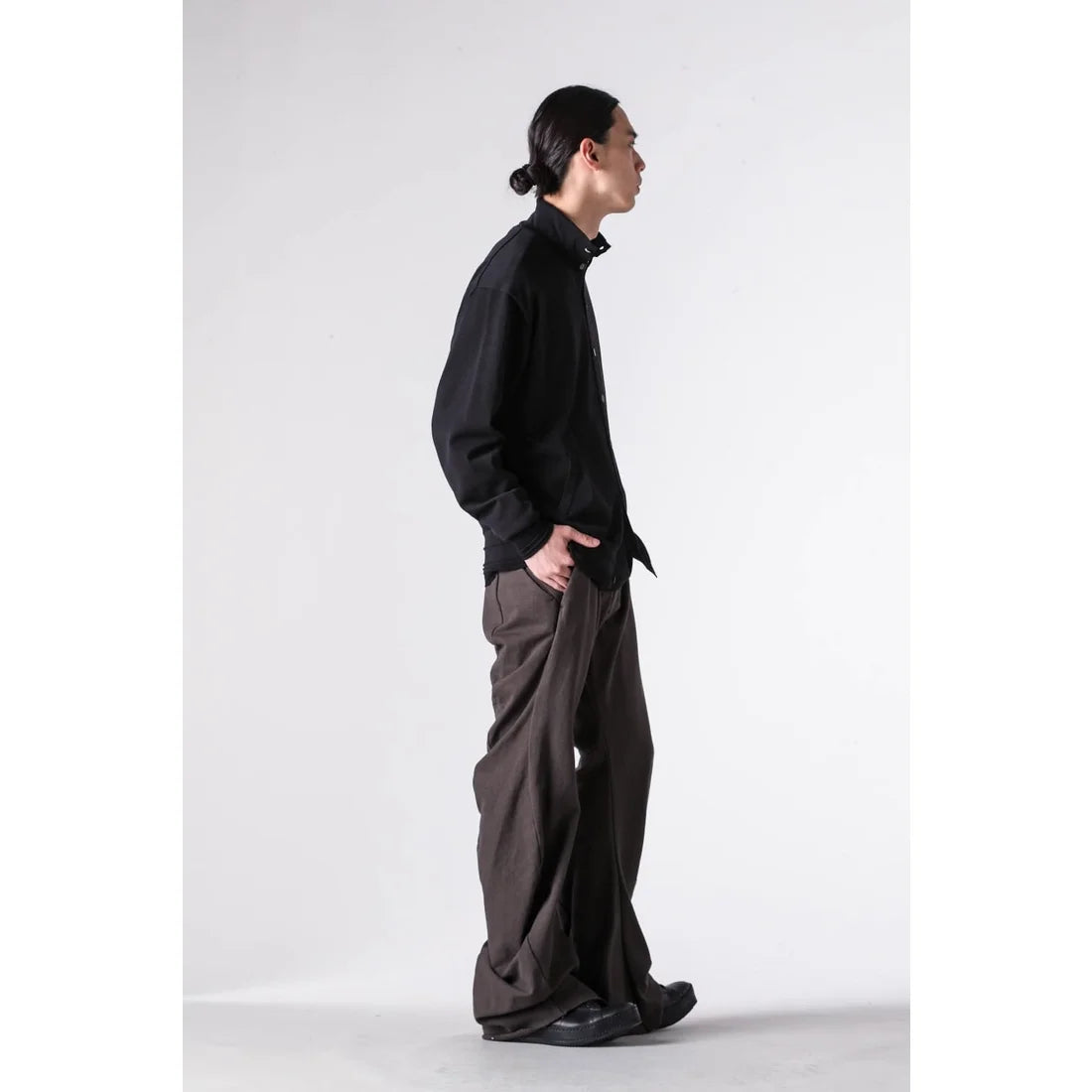Black High Collar Knit Cardigan Shirt