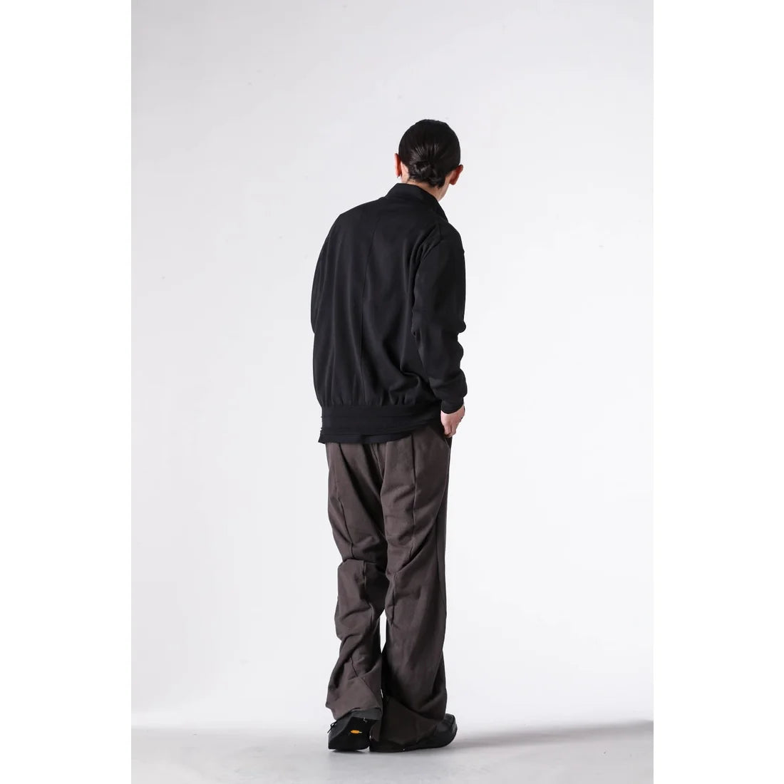Black High Collar Knit Cardigan Shirt