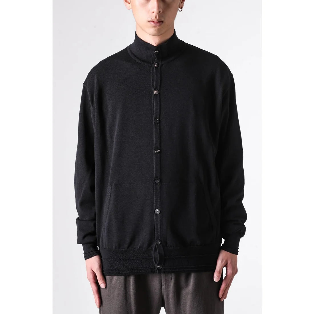 Black High Collar Knit Cardigan Shirt