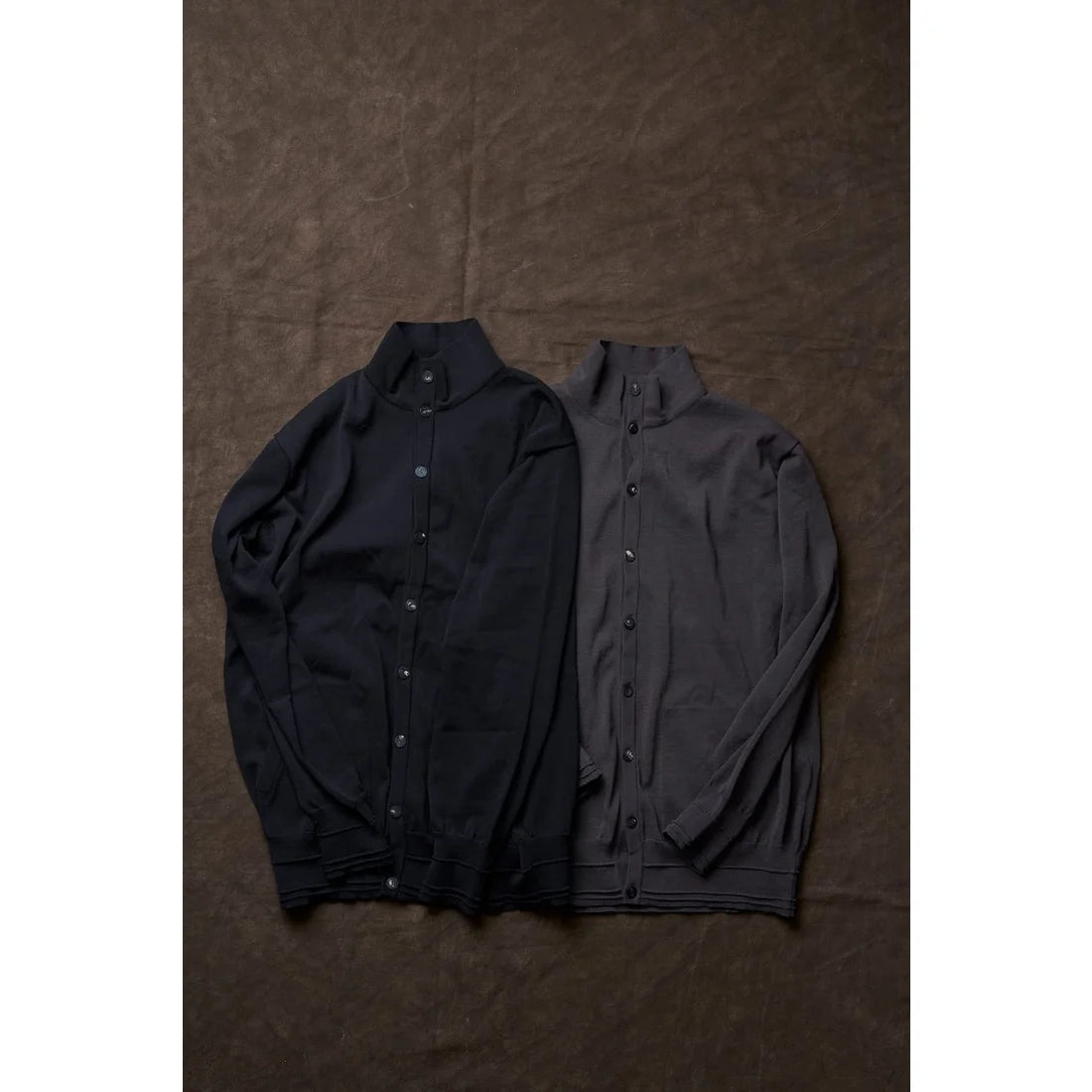 Black High Collar Knit Cardigan Shirt
