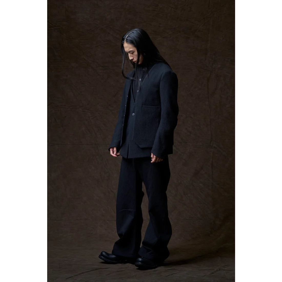 Black High Collar Knit Cardigan Shirt