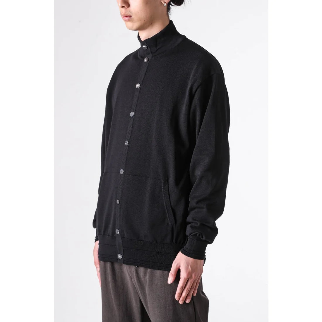Black High Collar Knit Cardigan Shirt