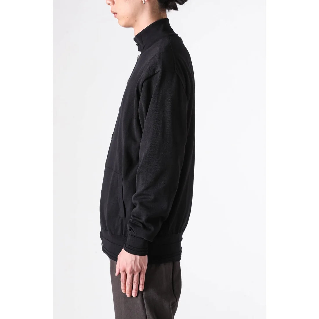 Black High Collar Knit Cardigan Shirt