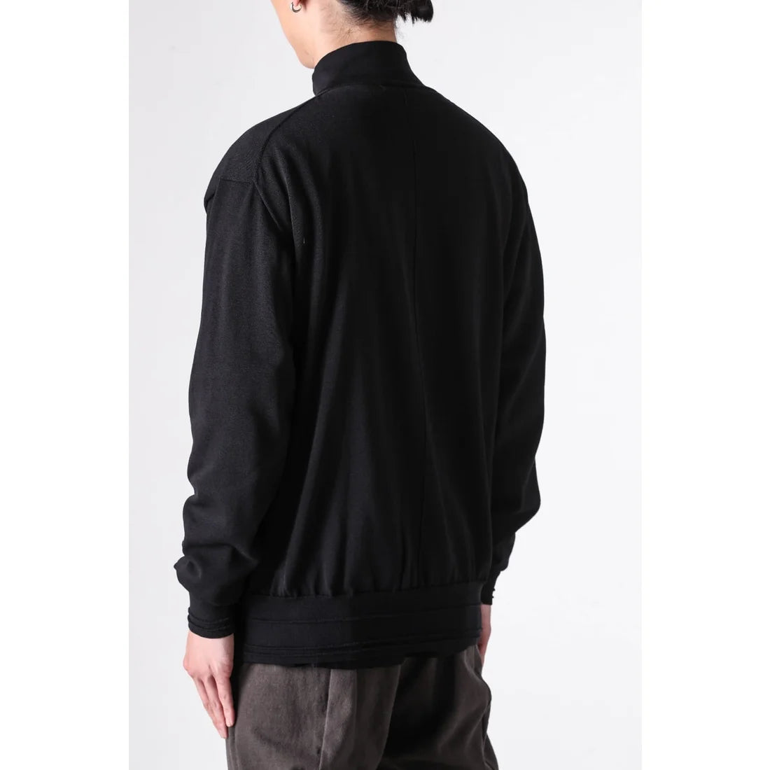 Black High Collar Knit Cardigan Shirt