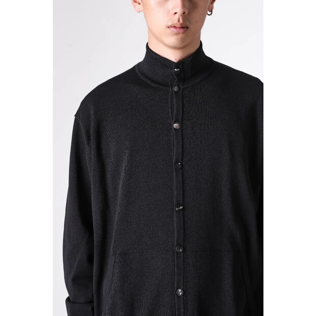 Black High Collar Knit Cardigan Shirt