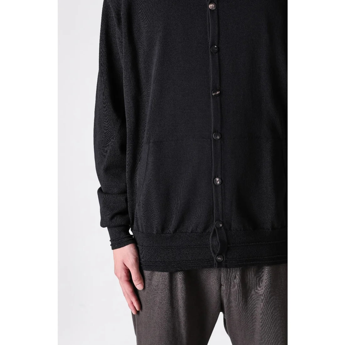 Black High Collar Knit Cardigan Shirt