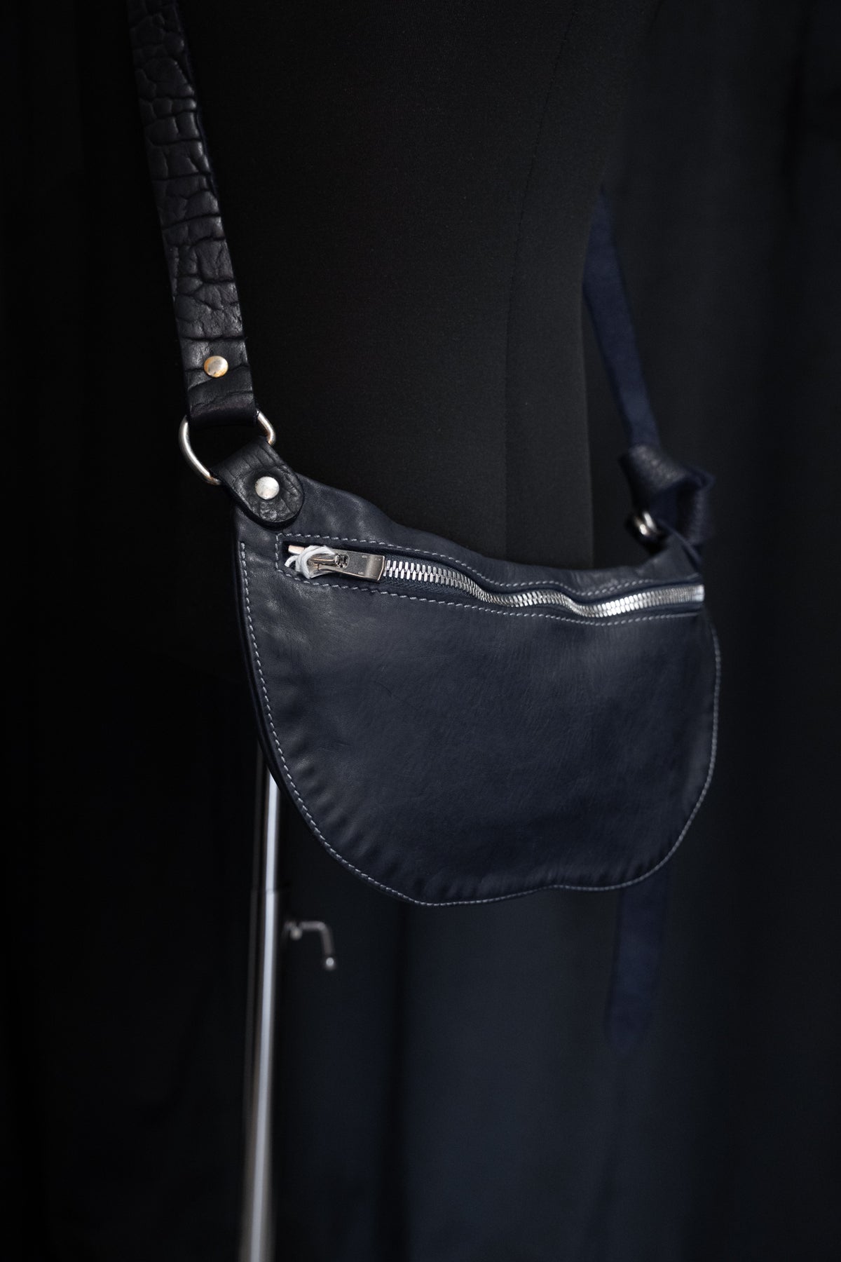 Dark Blue Soft Horse Leather Small Belt Bag Q100