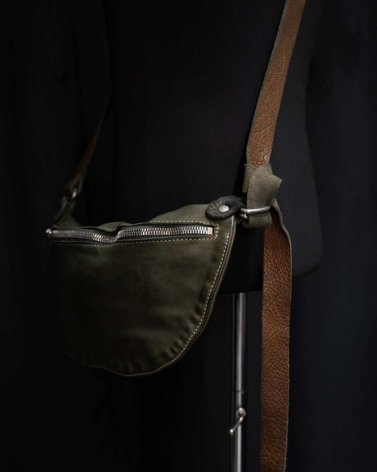 Military Green Soft Horse Leather Small Belt Bag Q100