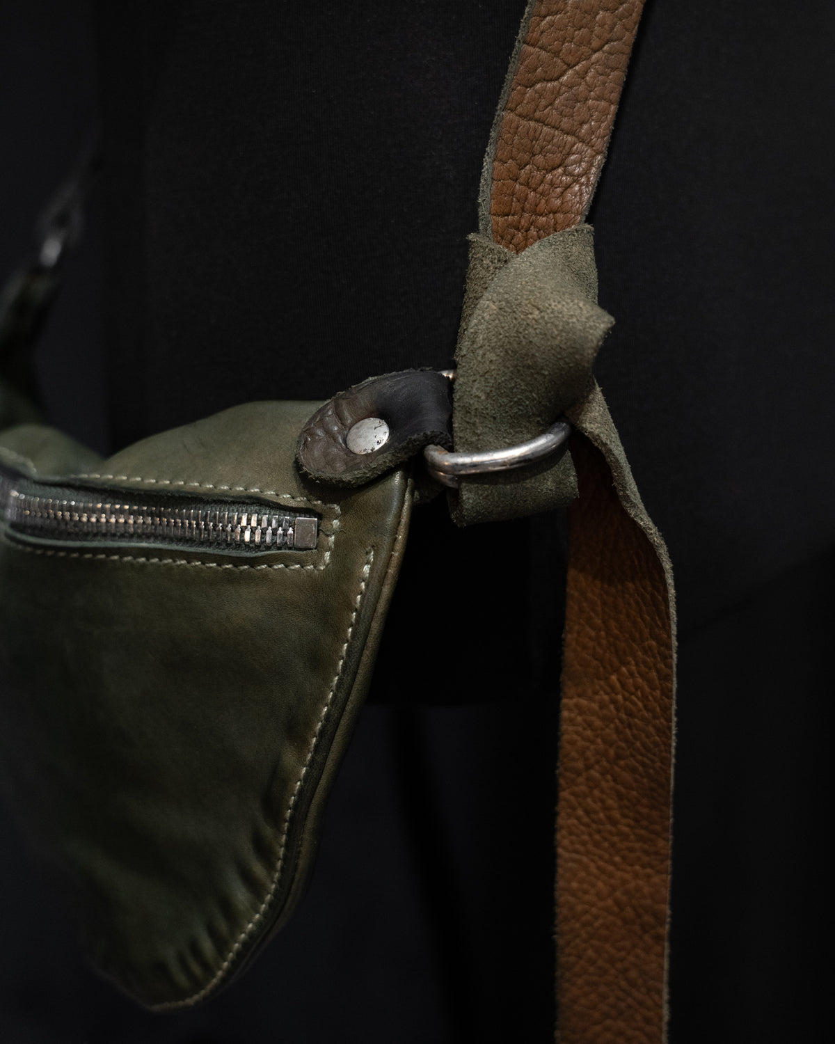 Military Green Soft Horse Leather Small Belt Bag Q100