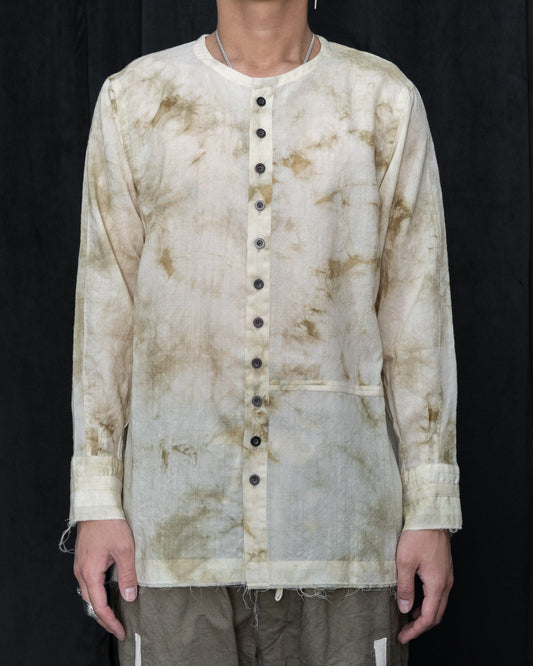 Ecru Wool Collarless Split Raglan Shirt