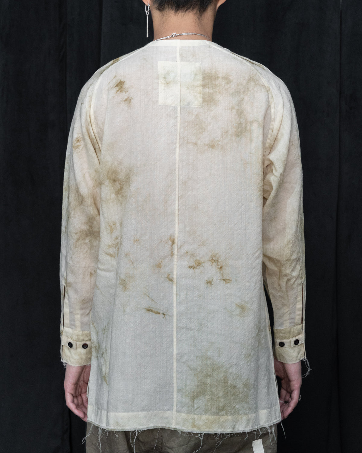 Ecru Wool Collarless Split Raglan Shirt