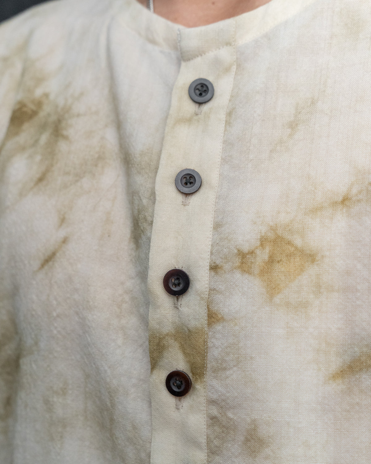 Ecru Wool Collarless Split Raglan Shirt