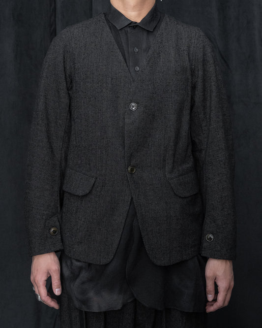 Dark Cacao Nib Silk Wool Collarless Work Jacket